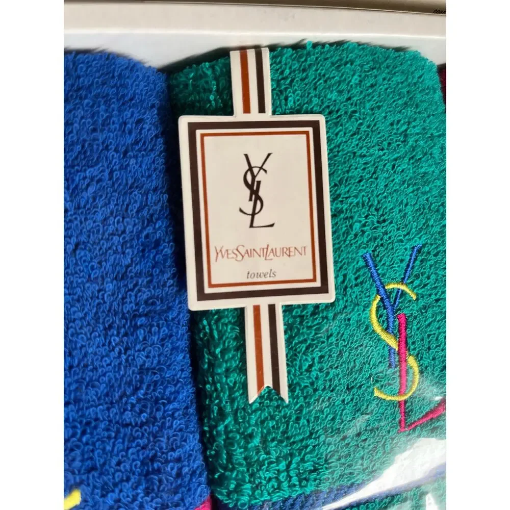 Yves Saint Laurent YSL Logo Original Box Set of 3 Bath Towels Deadstock Luxury